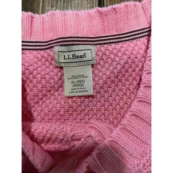 LL Bean Textured Knit Sweater Sx XL Buttons 100% Cotton Pink 3/4 Sleeves - Picture 8 of 9